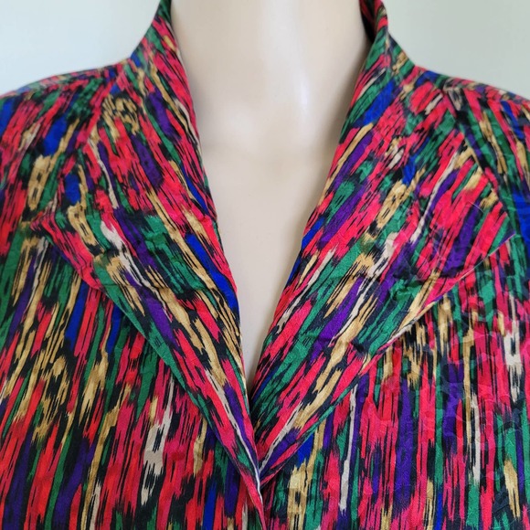 Ann May Women's Multi-color Long Sleeve Silk Collared Button-Up Shirt Size M - Picture 6 of 8